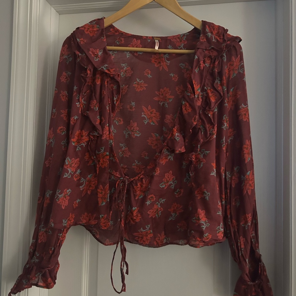 Free People Floral Ruffle Blouse - Red